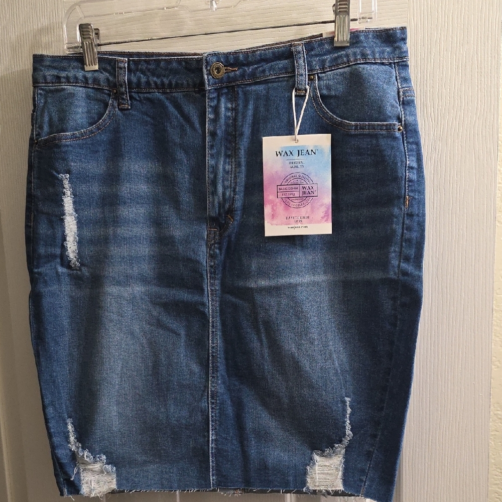 NEW Wax Jean Blue Distressed Denim Pencil Skirt Size 1X